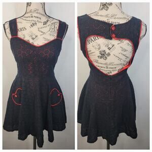 Living Dead Souls Fairy Fit Flare Dress Small Black Red Heart Gothic Whimsygoth